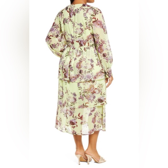 Shop Fourteenth Place Ella Floral Chiffon Long Sleeve Midi Dress - Picture 4 of 13